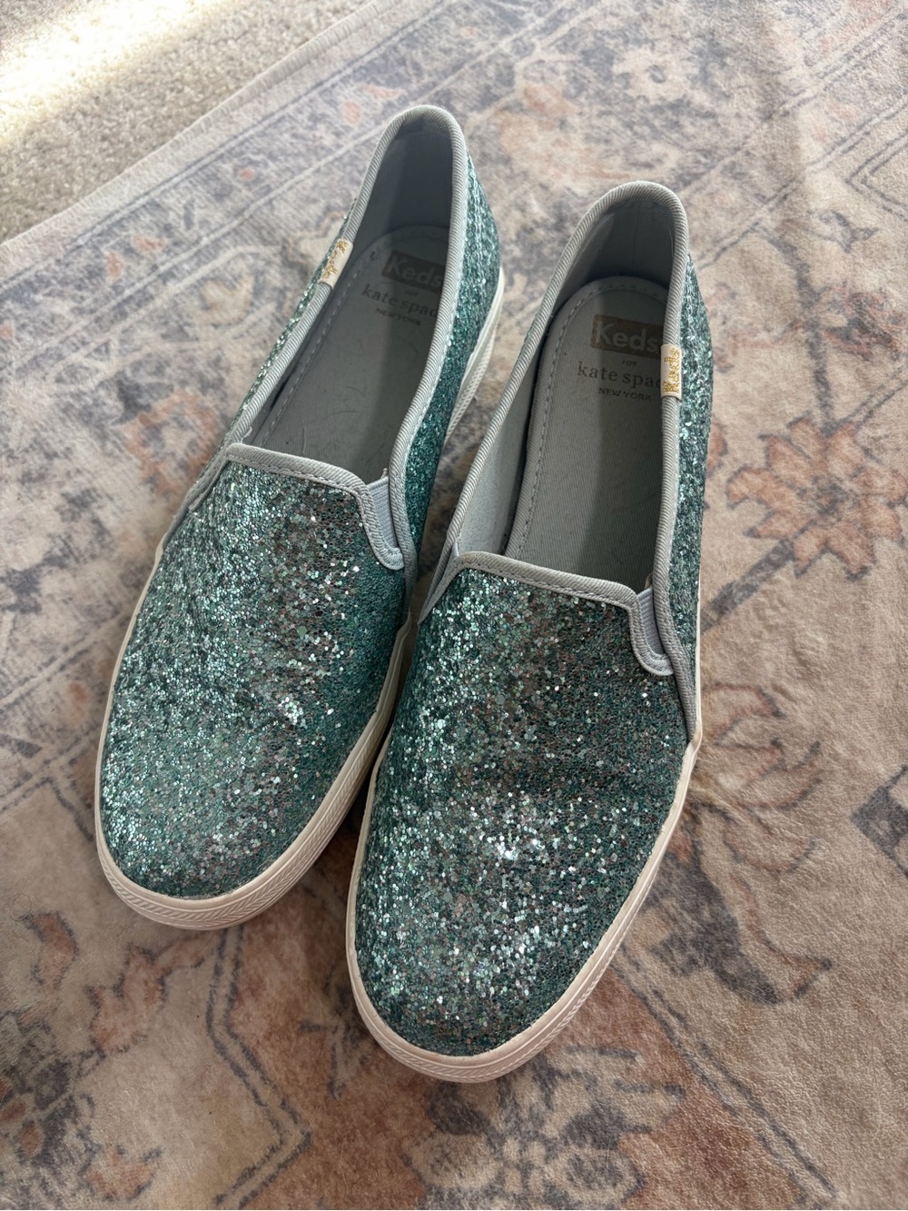 kate spade Teal Glitter Slip-On Sneakers